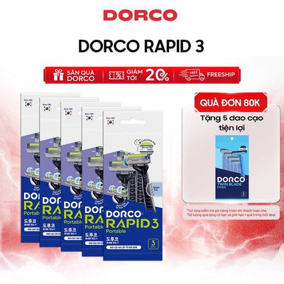 Combo 5 Túi Dao Cạo Râu Tiện Lợi Hàn Quốc 3 Lưỡi DORCO RAPID 3 - 5xTRC100BL-3P -  Gồm 15 Cây Dao cạo