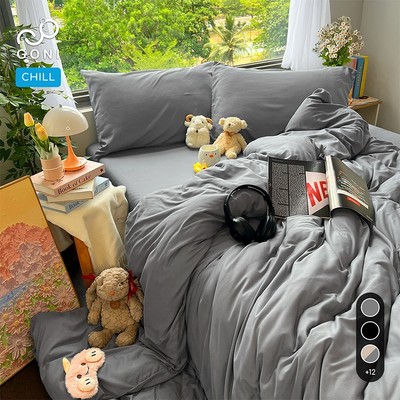 Bộ vỏ chăn mền ga gối GONI CHILL màu Xám Trơn - Ga drap giường bo chun cao 4-25cm kích thước 1m, 1m2 ,1m4, 1m6, 1m8, 2m2