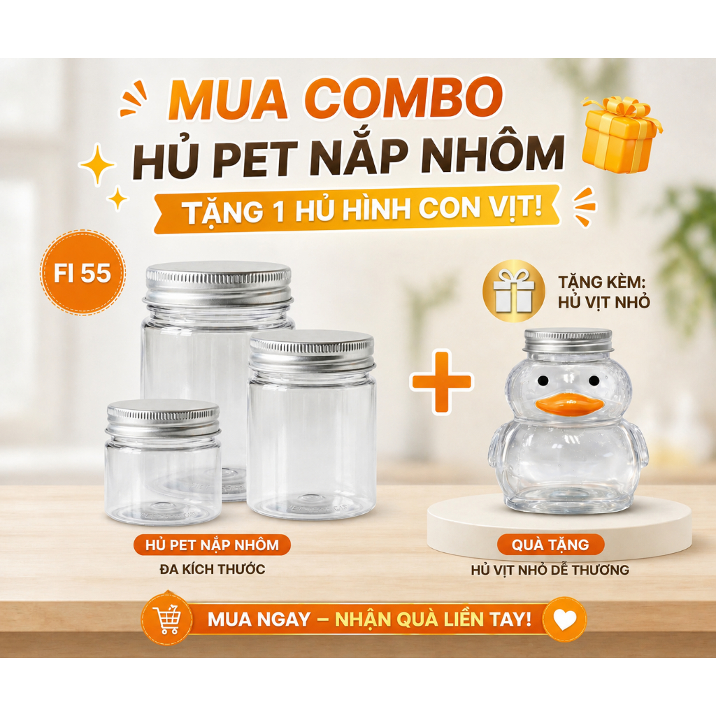 COMBO 25 HỦ NẮP VẶN PHI 55 CV55 + KÈM SEAL LÓT NẮP S55 – HỦ NHỰA ĐỰNG RAU CỦ SẤY,TẶNG CHAI NHỰA PET 