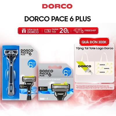 Combo Dao Cạo Râu Hàn Quốc 6 Lưỡi DORCO PACE 6 PLUS - SXA5001-PT & SXA5040-B - Gồm 1 Cán và 5 Đầu Cạo