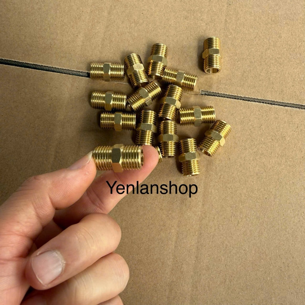 Compo 5 cái; Kép hai đầu ren ngoài 13mm-14mm và 14mm-14mm (đồng thau)