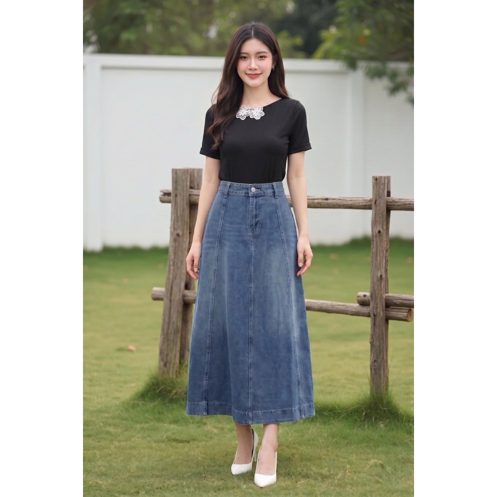 Chân Váy 𝐂𝐂𝐇𝐀𝐓 Dáng Xòe Mia Chất Liệu Jean Denim Cao Cấp 16CDJ2053XT | BigBuy360 - bigbuy360.vn