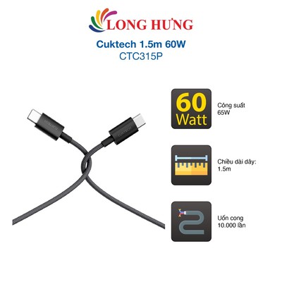 Cáp USB Type-C to Type-C Cuktech 1.5m 60W CTC315P - Hàng chính hãng