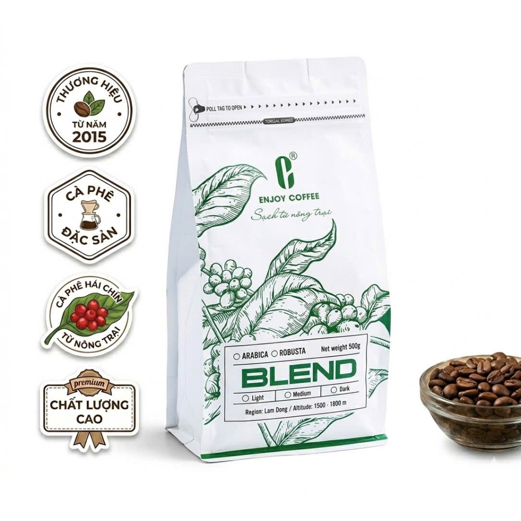 Cà phê rang mộc, nguyên chất Blend Enjoy Coffee 500g (EJ FARM)