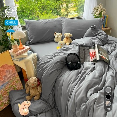Bộ vỏ chăn mền ga gối GONI CHILL Chống Thấm màu Xám - Ga drap giường bo chun cao 4-25cm kích thước 1m,1m4, 1m6, 1m8, 2m2
