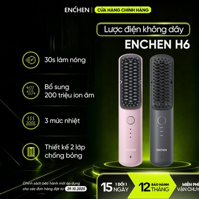 Lược điện không dây ion âm Enchen H6 - Chải thẳng suôn mượt & Tạo kiểu - 3 mức nhiệt - BH 12 tháng