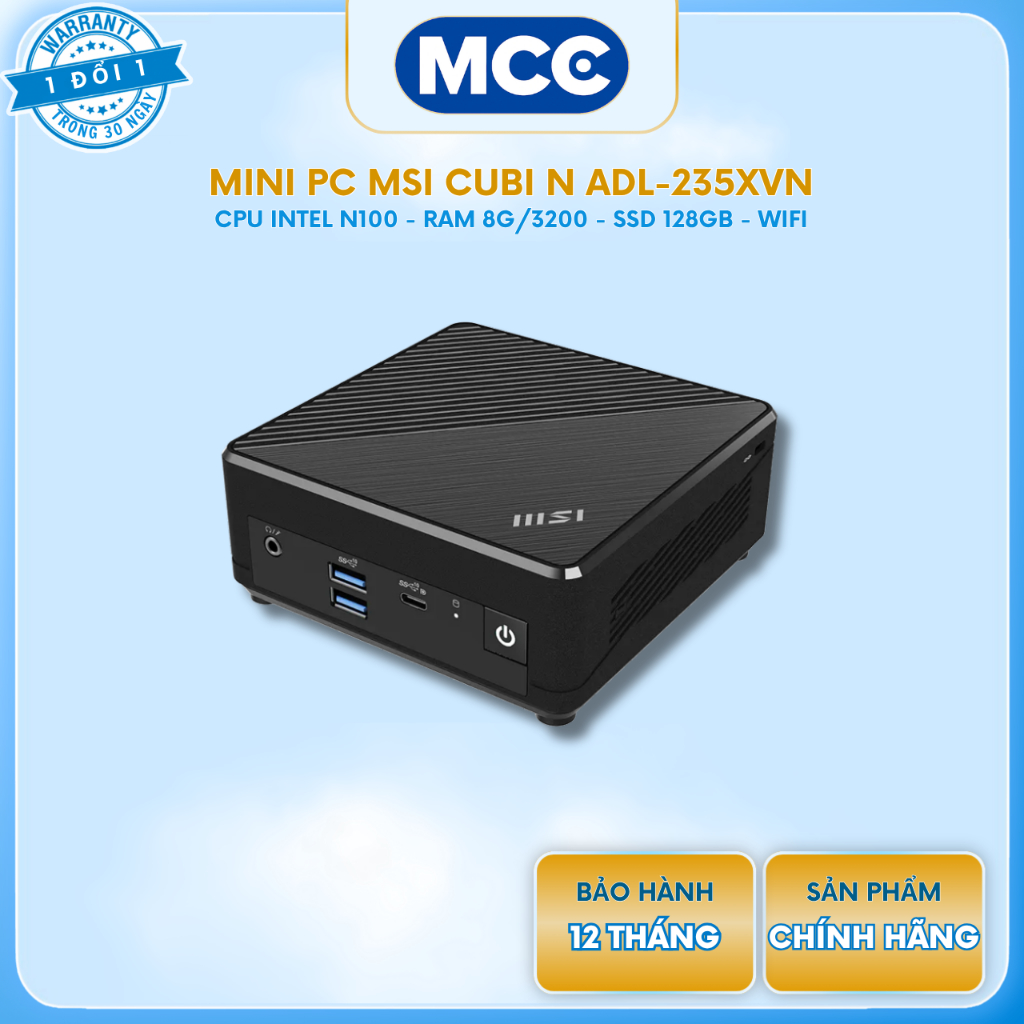 Mini PC MSI CUBI N ADL-235XVN ( CPU Intel N100 - RAM 8G/3200 - SSD 128GB - WIFI - Bàn phím - Chuột )