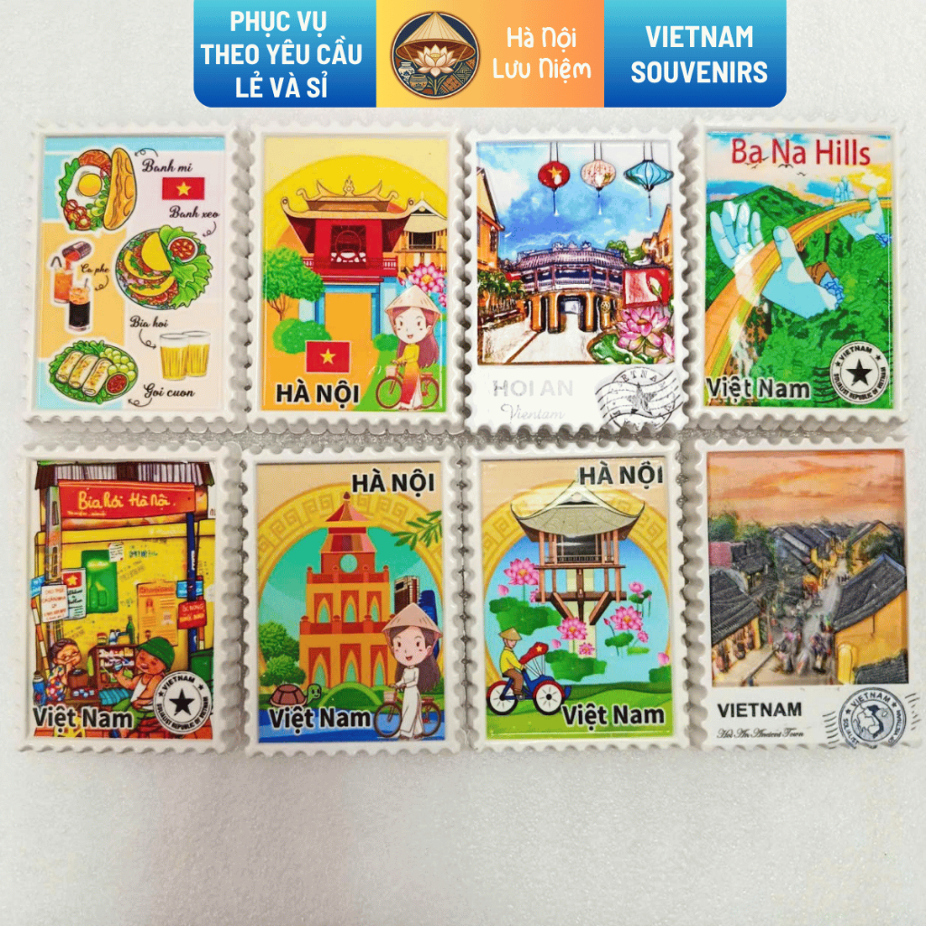 Nam Châm Tủ Lạnh Hình Tem Việt Nam Vintage – Magnet Du Lịch Hà Nội Hội An Bà Nà Hills Cao Cấp