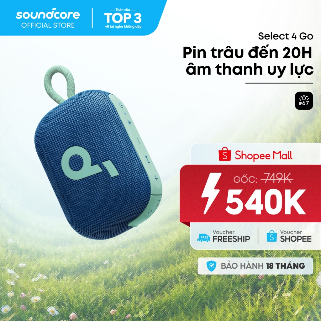 Loa bluetooth soundcore Select 4 Go | Pin 20 giờ | Kháng bụi, nước IP67