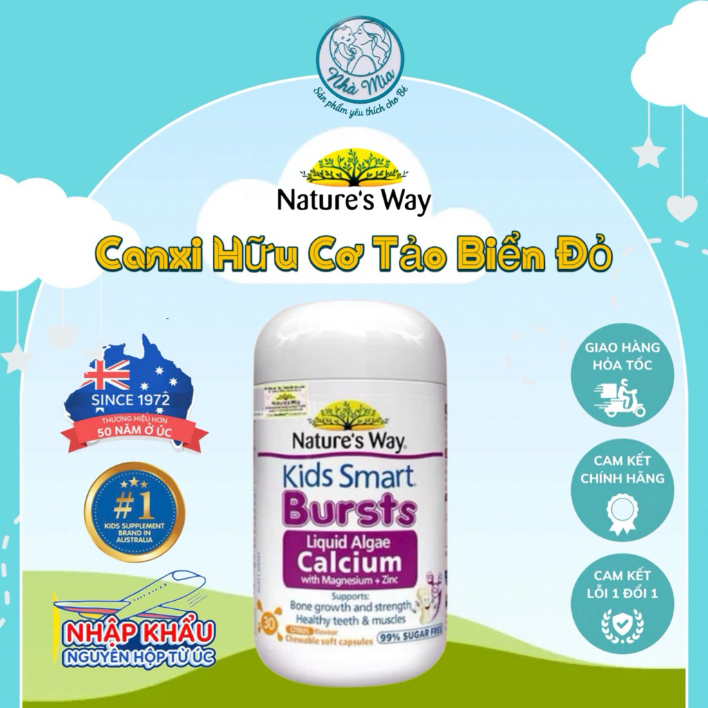 Nature's Way Kids Smart CANXI TẢO NỘI ĐỊA ÚC CHO BÉ - Bổ Sung Canxi, Magie, K2, Bé Khỏe
