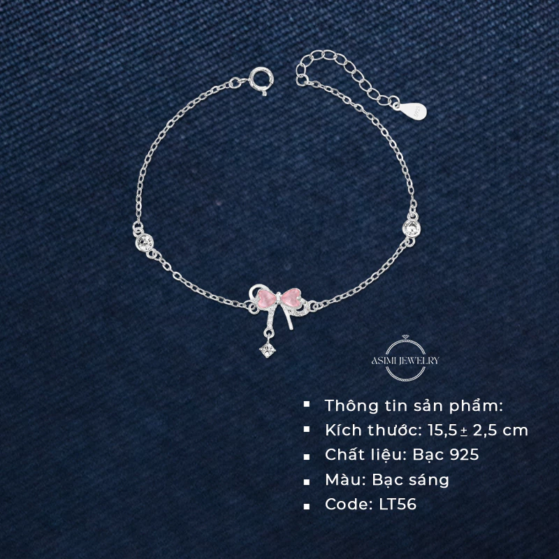Lắc tay bạc nữ nơ điệu trái tim Asimi Lace Embrace LT56 3