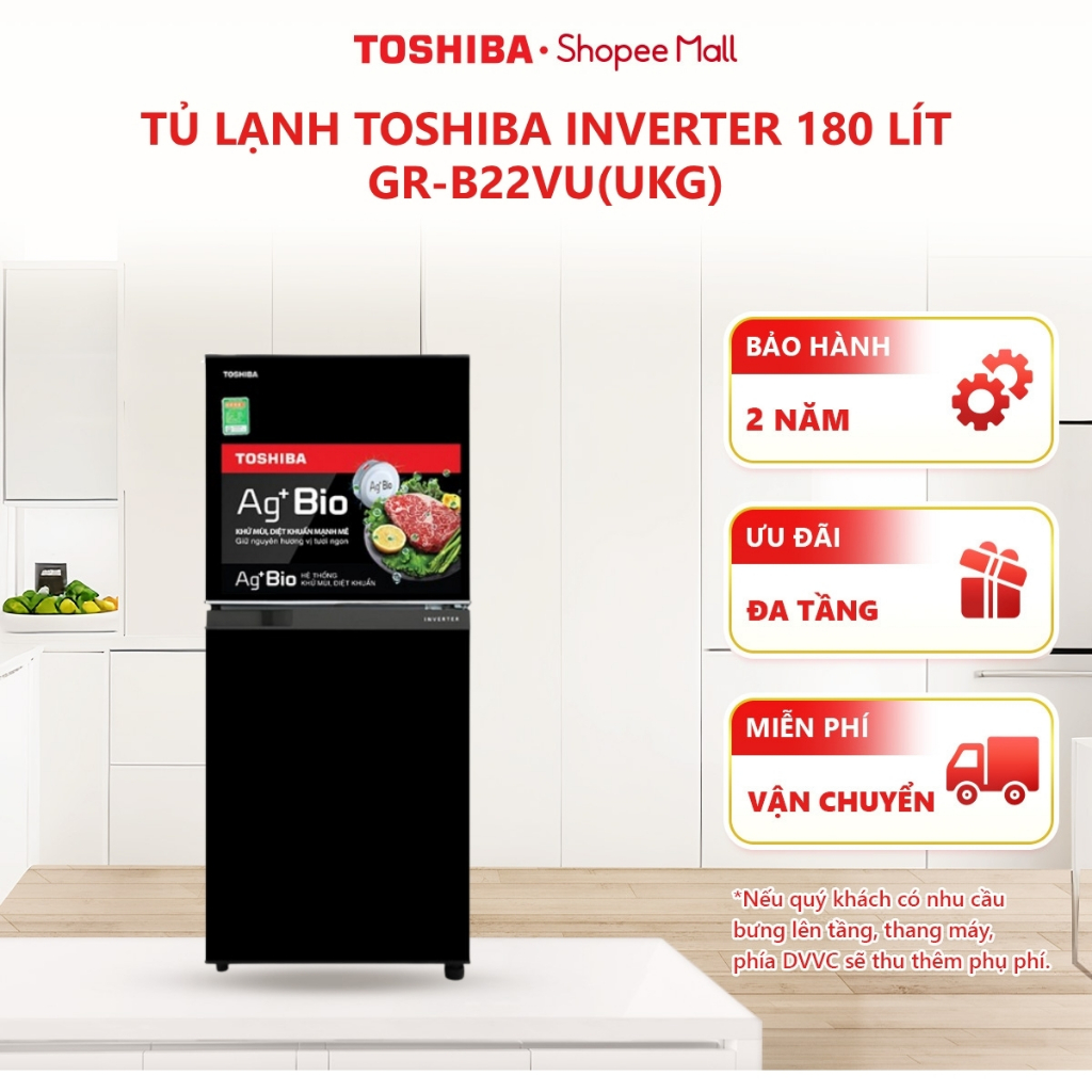 [Shopee Giao Lắp 0Đ HCM -HN] Tủ lạnh Toshiba Inverter 180 lít GR-B22VU(UKG)