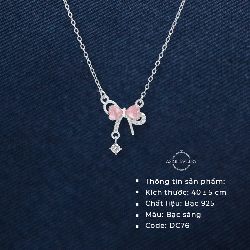 Dây chuyền bạc nữ nơ điệu trái tim Asimi Lace Embrace DC76 3