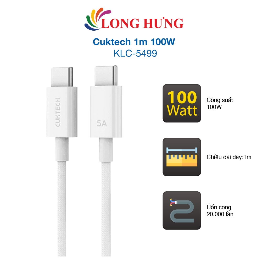 Cáp USB Type-C to Type-C Cuktech 1m 100W KLC-5499 - Hàng chính hãng
