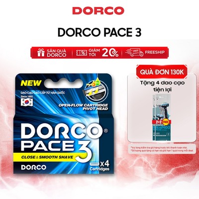 Đầu Cạo Râu Hàn Quốc 3 Lưỡi DORCO PACE 3 - TRA4040-PP - Hộp 4 Đầu Cạo