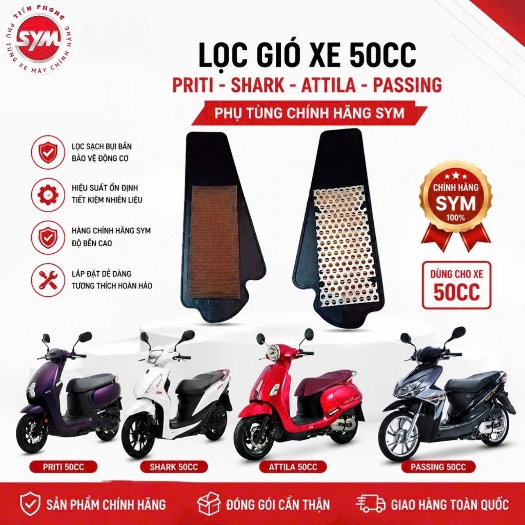 Lọc Gió Xe Shark 50cc, Passing 50cc, Attila 50cc, Priti 50cc hãng SYM - Chính Hãng SYM