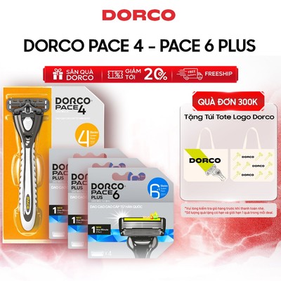 Combo 3 Hộp Đầu Cạo 6 Luỡi DORCO PACE 6 PLUS Tặng Dao Cạo Râu DORCO PACE 4 - 3xSXA5040-B & FRA1001-PT - Gồm 1 Cán 13 Đầu