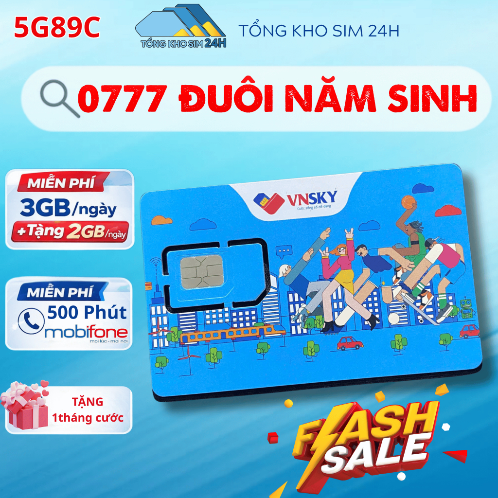 Sim Vnsky đầu 0777 đuôi Năm Sinh, giá chỉ từ 300K TẶNG 5GB data, 500p gọi mobi tháng đầu (phải DKCC)