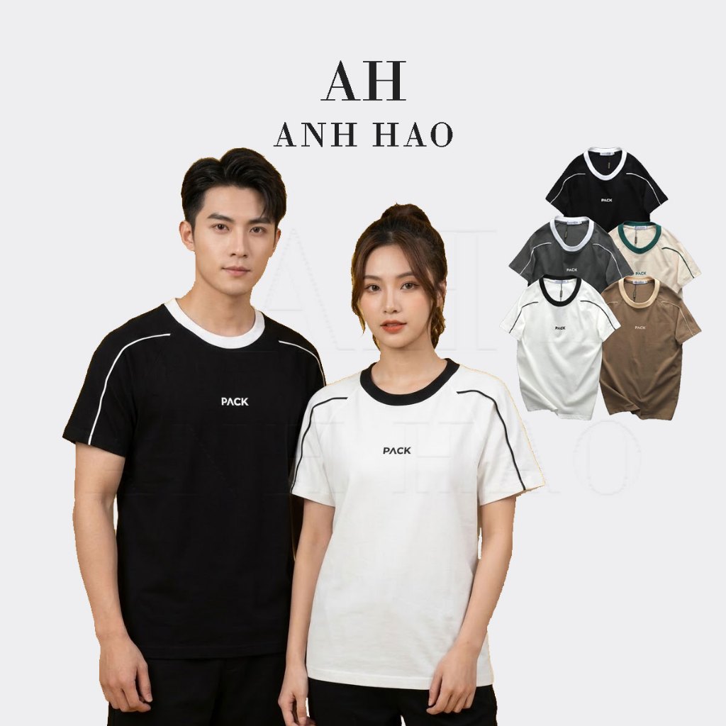 ÁO THUN Nam CỔ TRÒN COTTON MỀM MỊN , Unisex nam nữ - Pack viền vai | AH Studio