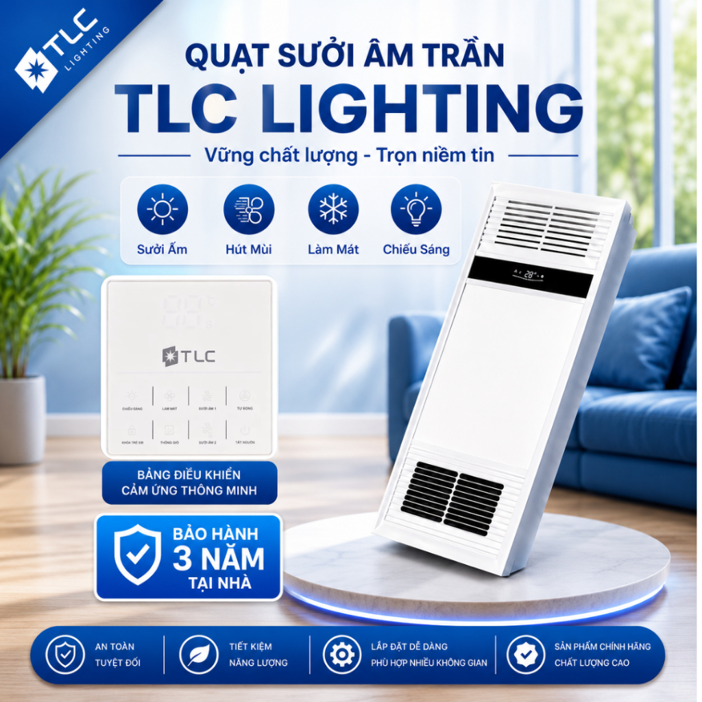 Quạt Sưởi Âm Trần TLC 4IN1 Tích Hợp Đèn Led,Làm Ấm Nhanh,Thông Gió,Điều Khiển Tự Động-BẢO HÀNH 3 NĂM