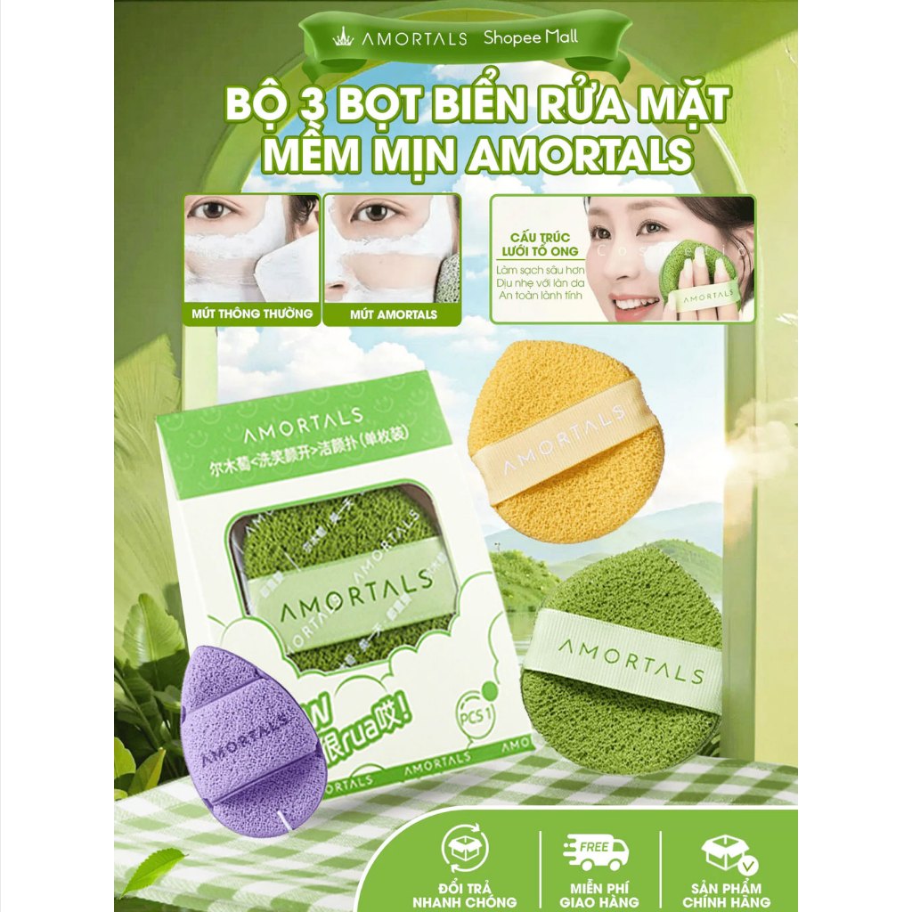 《Amortals Vietnam》Bông Mút Rửa Mặt Bọt Biển AMORTALS Hình Giọt Nước Làm Sạch, Rửa Mặt Nạ Bùn