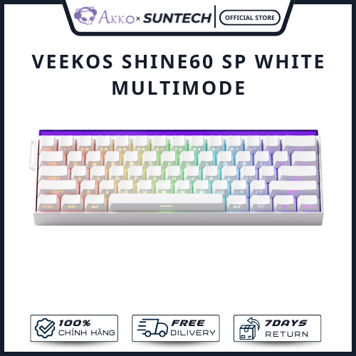 Bàn Phím Cơ Veekos Shine60 SP White Multi-mode - 3 Chế Độ Kết Nối, Layout 60% Siêu Gọn, LED RGB Rực 