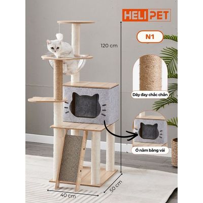 Nhà Cây Cho Mèo, Nhà Gỗ Cattree Helipet Có Đồ Chơi Cho Mèo Dễ Dàng Lắp Ráp