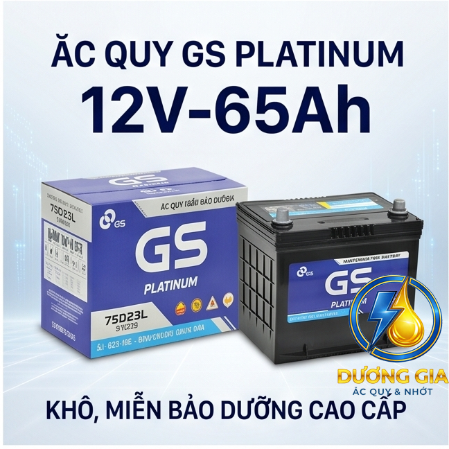 [Chính Hãng] Ắc Quy GS MF 75D23L (12V-65Ah) - Bình Khô Cho Xe Camry, Mazda 3, Mazda 6, CX5, Triton