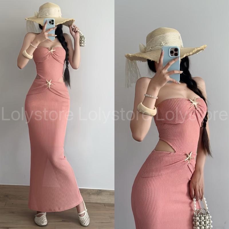 ( CÓ BIGSIZE ) Đầm body nữ đi biển thiết kế cut eo đính charm đơn điệu sang chảnh Lolystore dress women HL254 | BigBuy360 - bigbuy360.vn