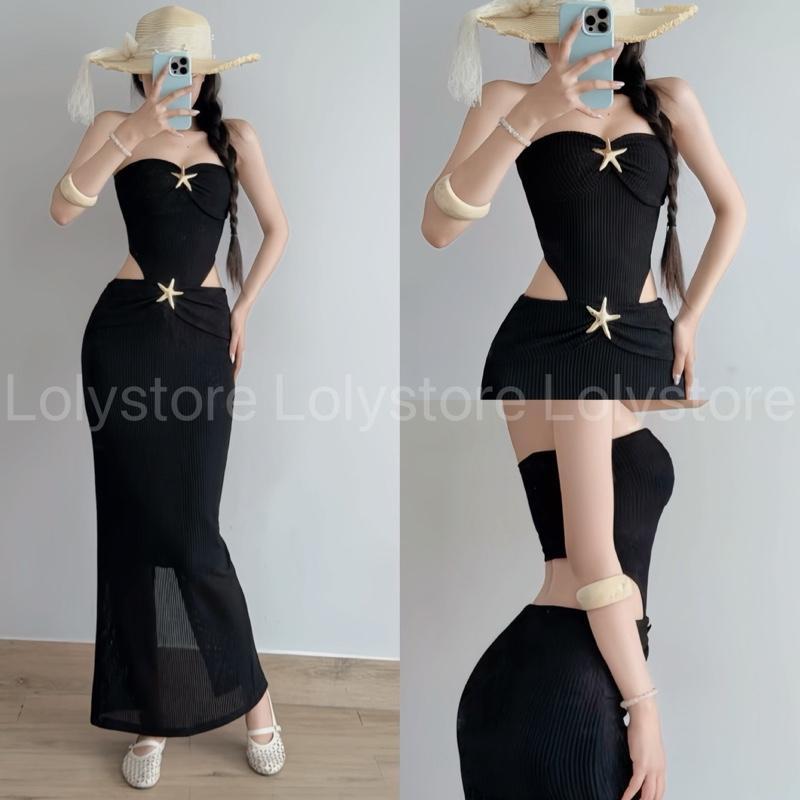 ( CÓ BIGSIZE ) Đầm body nữ đi biển thiết kế cut eo đính charm đơn điệu sang chảnh Lolystore dress women HL254 | BigBuy360 - bigbuy360.vn