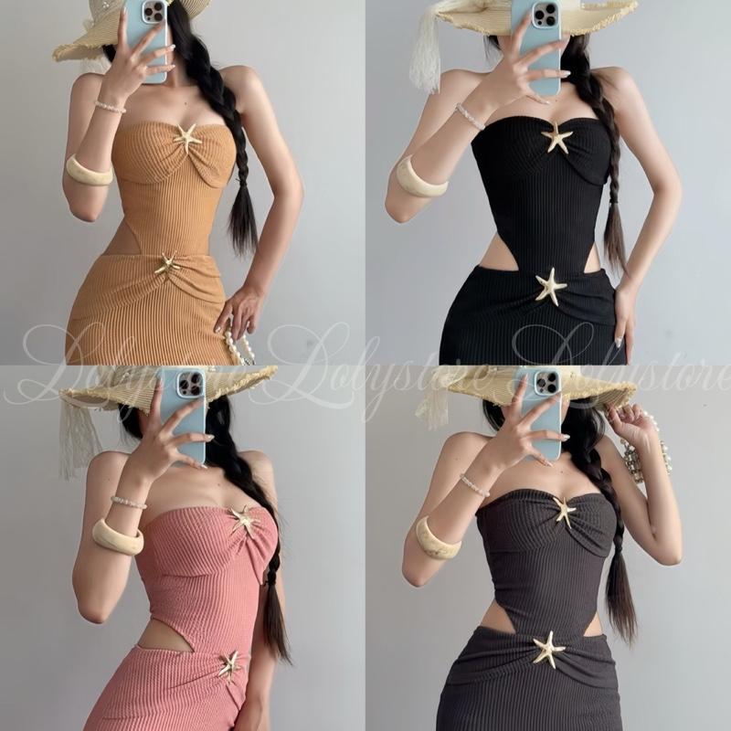 ( CÓ BIGSIZE ) Đầm body nữ đi biển thiết kế cut eo đính charm đơn điệu sang chảnh Lolystore dress women HL254 | BigBuy360 - bigbuy360.vn