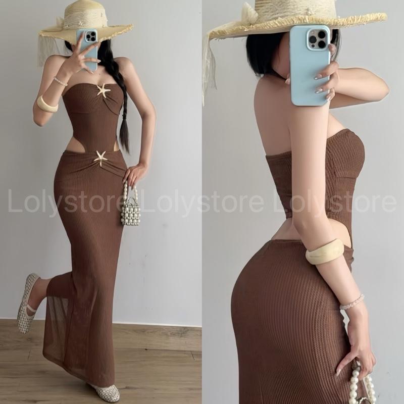 ( CÓ BIGSIZE ) Đầm body nữ đi biển thiết kế cut eo đính charm đơn điệu sang chảnh Lolystore dress women HL254 | BigBuy360 - bigbuy360.vn