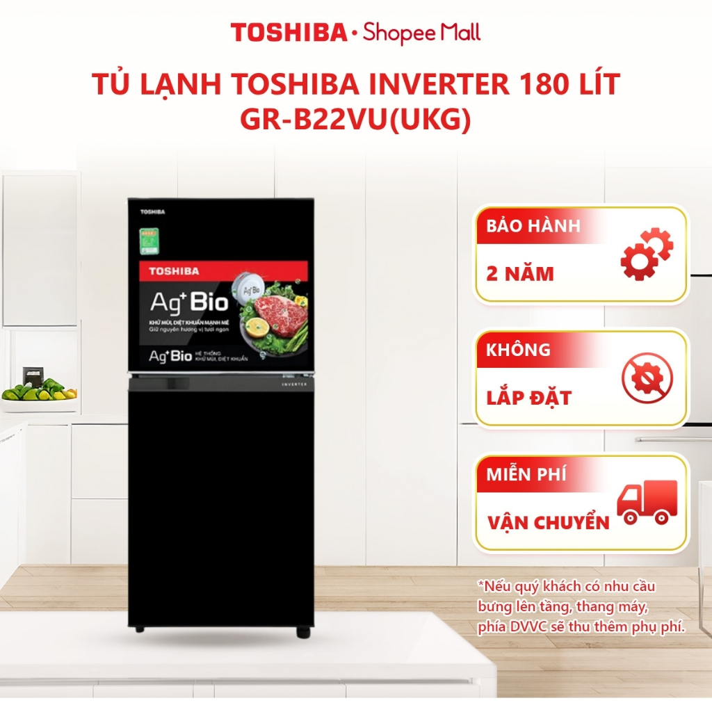 [Freeship Toàn Quốc] Tủ lạnh Toshiba Inverter 180 lít GR-B22VU(UKG) - Hàng chính hãng