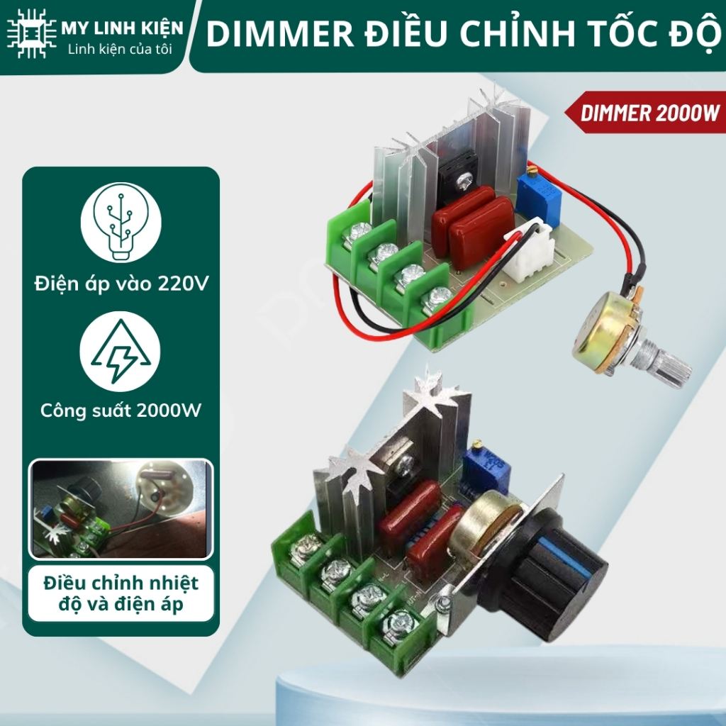 Dimmer 2000w 220V núm rời núm cố định điều chỉnh tốc độ chất lượng cao.