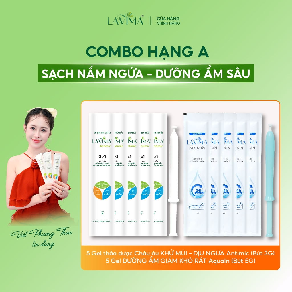 [COMBO HẠNG A, SẠCH NẤM NGỨA DƯỠNG ẨM SÂU] Gel giảm viêm nấm ngứa & Gel Dưỡng ẩm đa năng LAVIMA