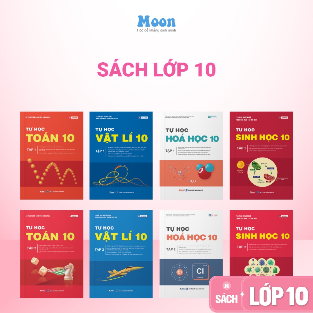 Sách Tự học Toán - Lý - Hóa lớp 10 Chương trình SGK mới | Moonbook THCS
