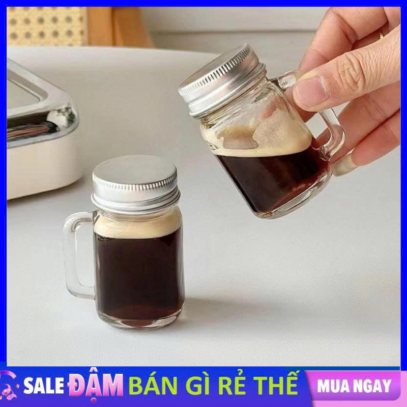 COMBO 3 Ly Thủy Tinh Mini Dung Tích 40ml/60ml Có Quai Kèm Nắp Nhôm Đựng Ginger Shot Cà Phê #