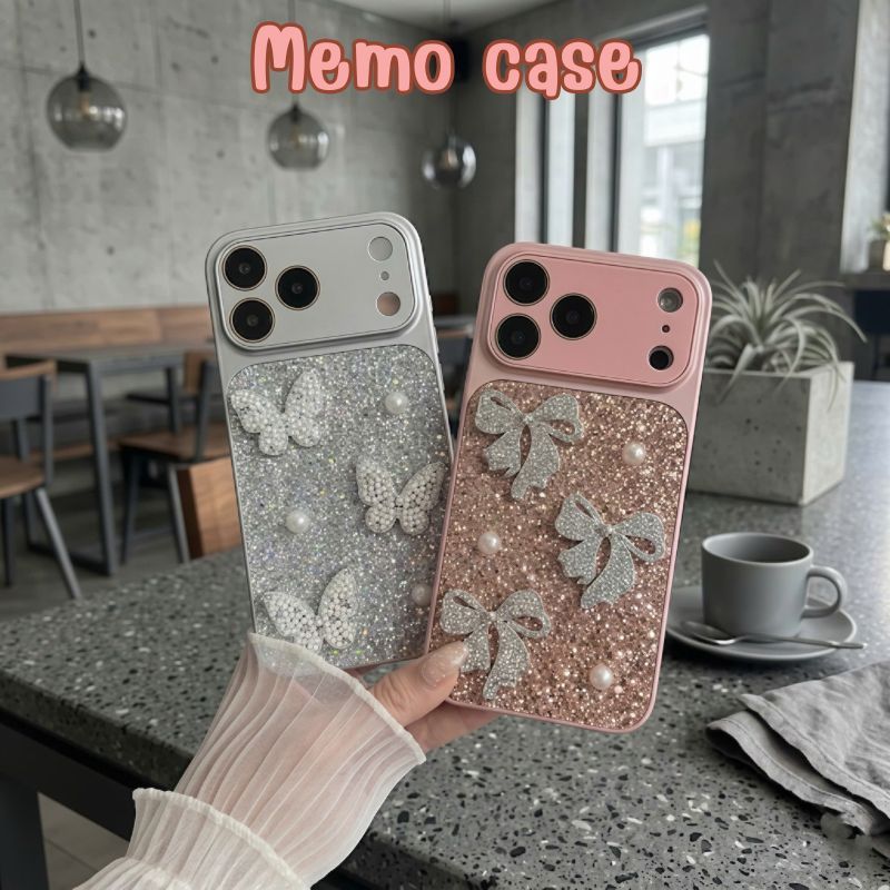 ỐP lưng iphone NHŨ BLINK BLINK KHUNG CAMERA IP17 gắn HỒ ĐIỆP & NƠ NGỌC TRAI