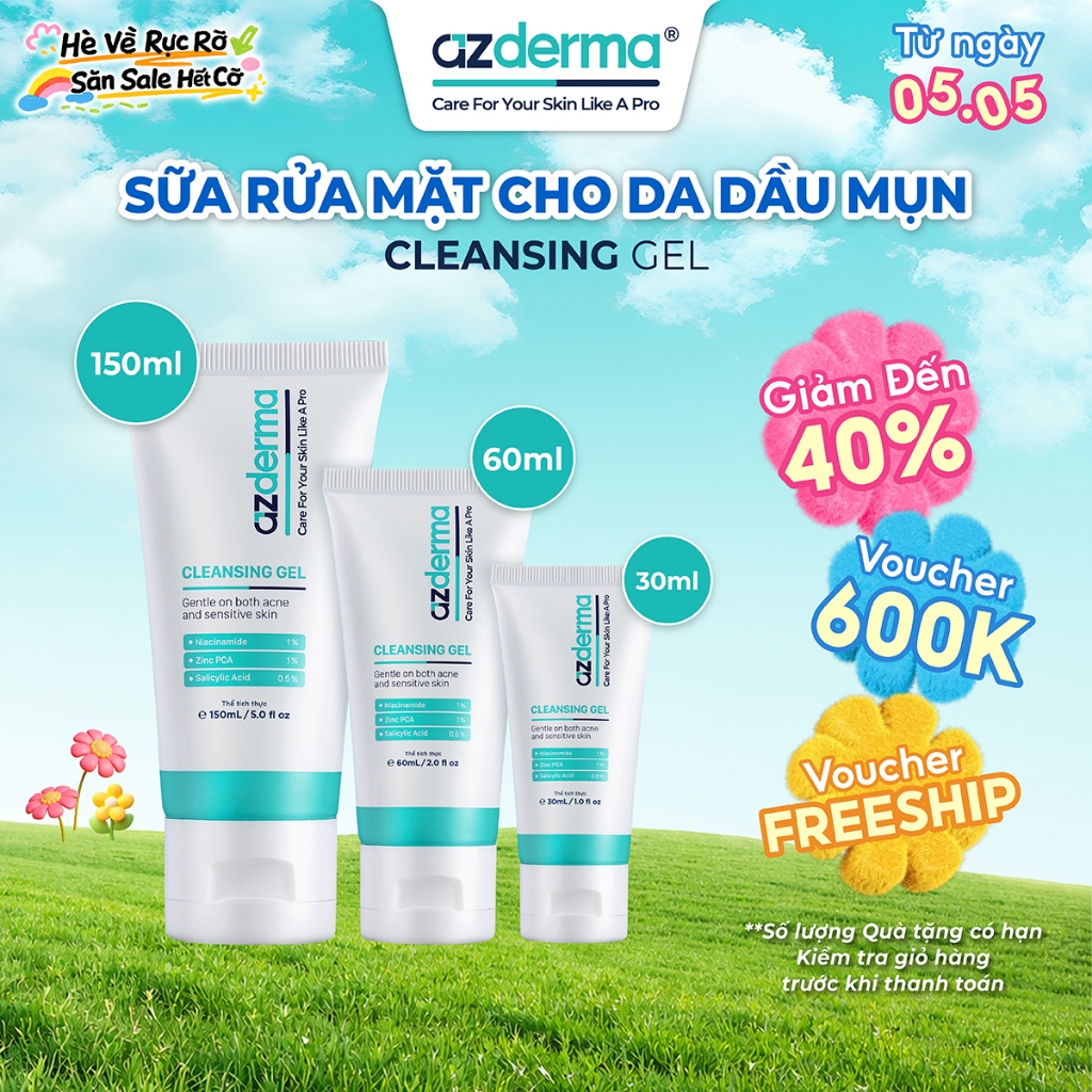 Cleansing Gel Azderma - Sữa rửa mặt hỗ trợ làm sạch da, giúp da mềm mượt và hỗ trợ giúp giảm tình tr