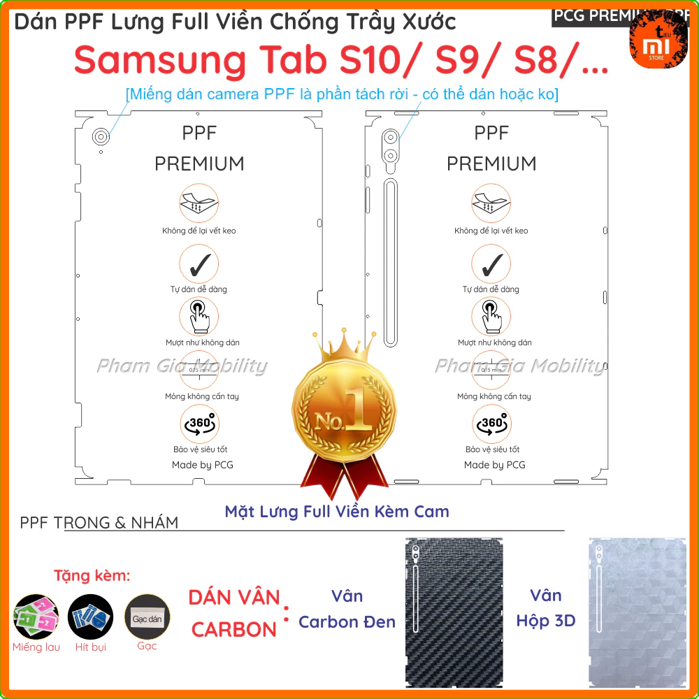 Dán PPF Mặt lưng FULL VIỀN dành cho Samsung Tab S10 Ultra/ S9 5G/ S9+ (Plus)/ S9 FE FE+/ S8 Ultra Pl