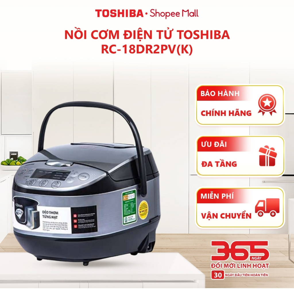 Nồi cơm điện tử Toshiba 1.8L RC-18DR2PV(K) -  Bảo hành 12 tháng |HỎA TỐC HCM|