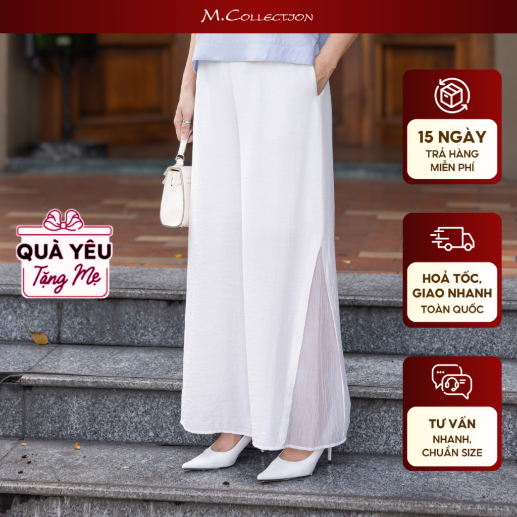 M COLLECTION | Quần Lụa Hàn Ống Suông Rộng Lưng Có Phối Tơ Q12640 | BigBuy360 - bigbuy360.vn