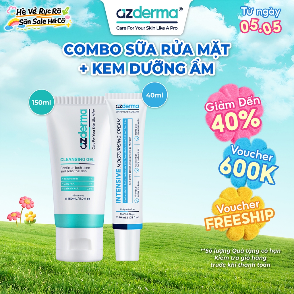 Combo Làm Sạch và Dưỡng Ẩm, sữa rửa mặt Cleansing Gel 150ml và kem dưỡng ẩm Intensive Moisturising C