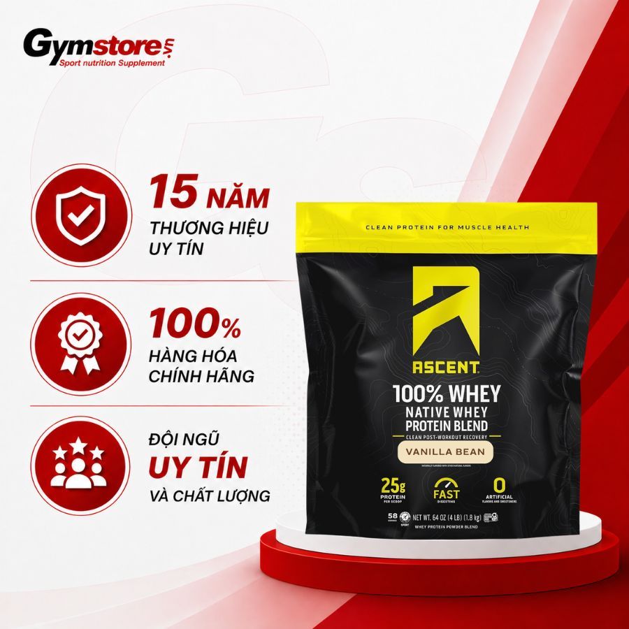 Whey Protein Ascent Native (4lbs) hỗ trợ tăng cơ, giảm mỡ và kiểm soát chế độ ăn