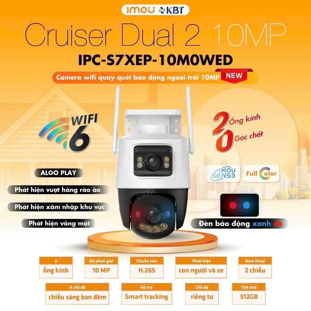 Camera 2 Mắt Ngoài Trời IMOU S7XP-10M0WED, 5MP, Xoay 360°, Hồng Ngoại 30m, IP66