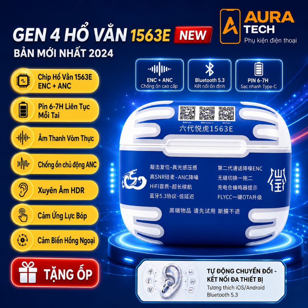 [ Ap4 1563E ] Tai Nghe Hổ Vằn Gen 4-1563E - Chống Ồn - Âm Thanh Vòm - Cảm Ứng Lực - Bảo Hành 6 Tháng