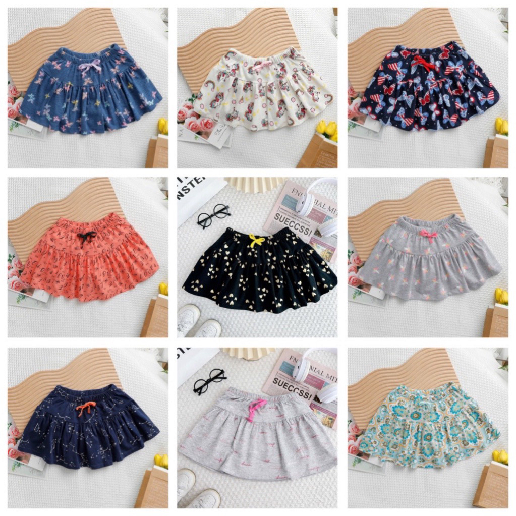 Quần váy cotton bé gái Janeshop, Chân váy xòe họa tiết xuất dư xịn mềm mịn mát 12-40kg