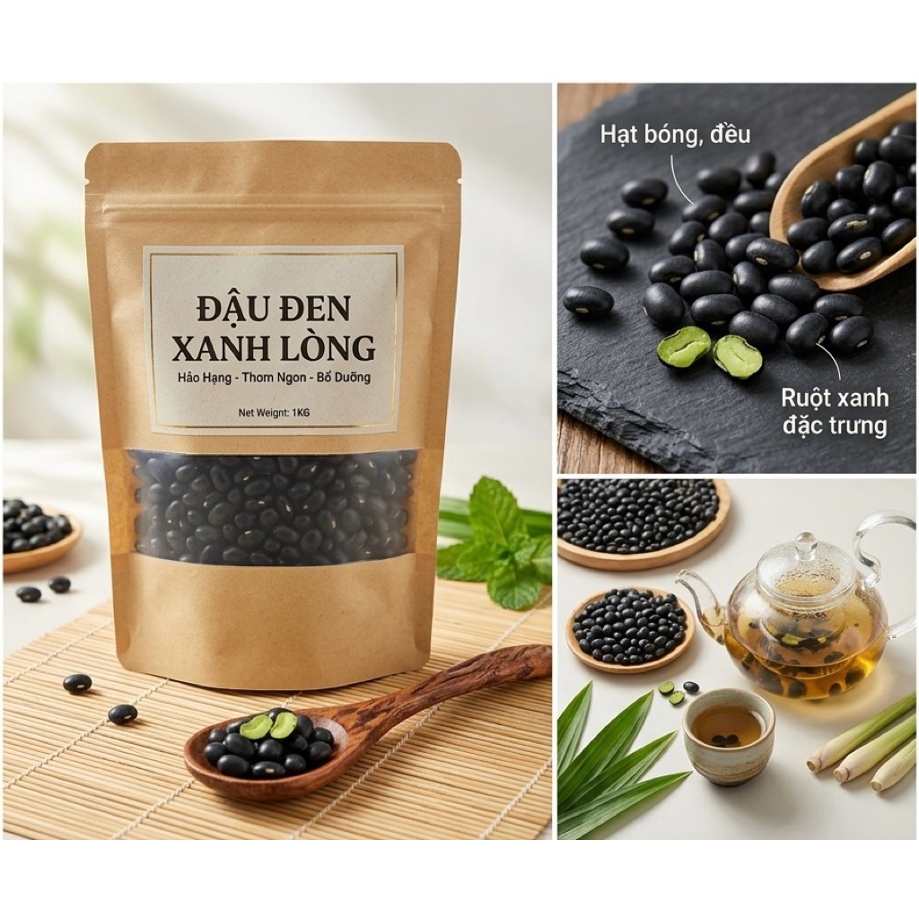 1kg Đậu đen xanh lòng hàng loại 1 hữu cơ organic, hạt đậu đen xanh lòng chuẩn quê 100% chất lượng, đ