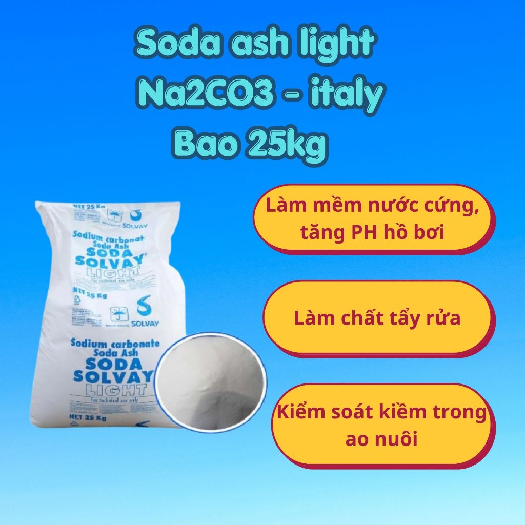 1KG, 5KG Bột Soda Ash Light Tăng pH Hồ Bơi, Soda Tẩy Rửa, Soda Na2CO3 Công Nghiệp Làm Mềm Nước