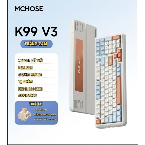 Bàn phím cơ không dây full size Mchose K99 V3 - 3 Mode - Pin 10000 - Mạch Xuôi 5 pin - LED RGB - Tạ nhôm | BigBuy360 - bigbuy360.vn